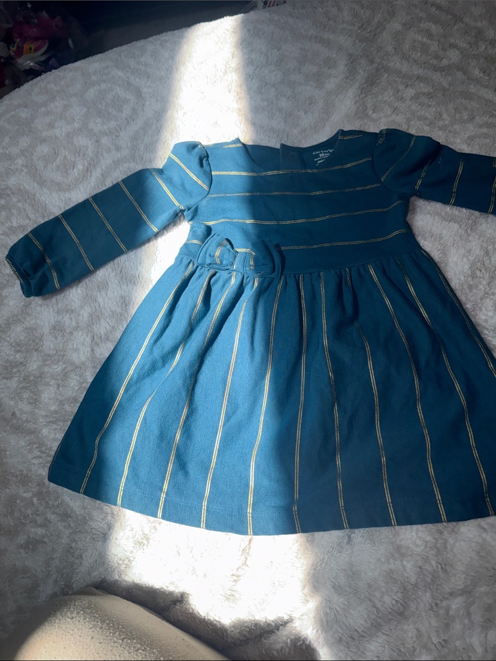 Carter's Teal Dress with Gold Stripes and Side Bow
